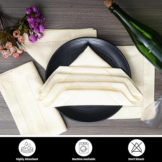 Linen Cotton Cloth Napkins Set of 4-100% Linen Hemstitched Napkins 18x18 Inches for Wedding, Dinner, Thanksgiving, Parties – Reusable Elegant Table Napkins for Home Decor & Events
