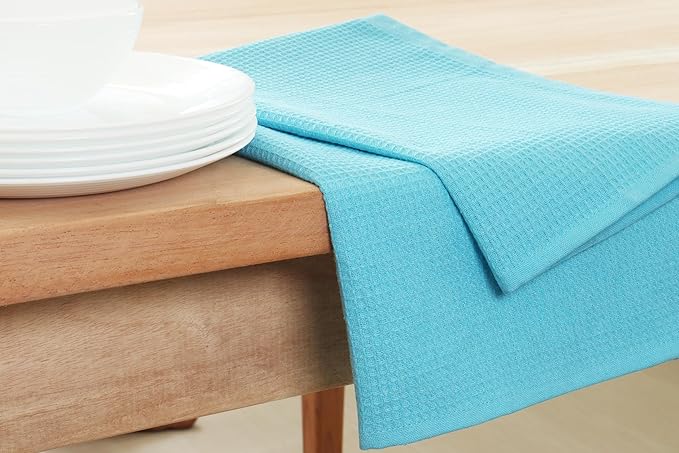 PurpleEssences Waffle Weave Kitchen Towel, 100% Cotton, 15x25 Inches, with Hanging Loop Ultra Soft Absorbent Quick Drying Dish Cloth, Tea and Hand Towels, 6 Pack - Christmas Holiday Winter - Aqua Blue