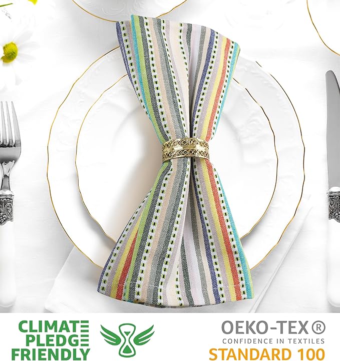 Urban Villa Cloth Napkins Set of 12 20x20 Inches 100% Cotton Napkins Cloth Washable Durable Reusable Absorbent Table Dinner Napkins Cloth for Hotel Lunch Restaurant Weddings Parties – Beige Stripes