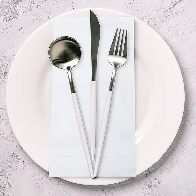 Urban Villa Cloth Napkins White Hemstitch Dinner Napkins Set of 12 (20X20) 100% Cotton Absorbent Washable Durable Reusable Ideal for Hotel Collection Farmhouse Party Thanksgiving Fall Dinner Napkins