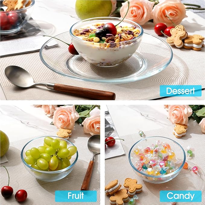 NUTRIUPS 5 Inch Mini Glass Bowls Set of 6, Tempered Glass Snack Bowls for Kitchen Microwave and Oven Safe