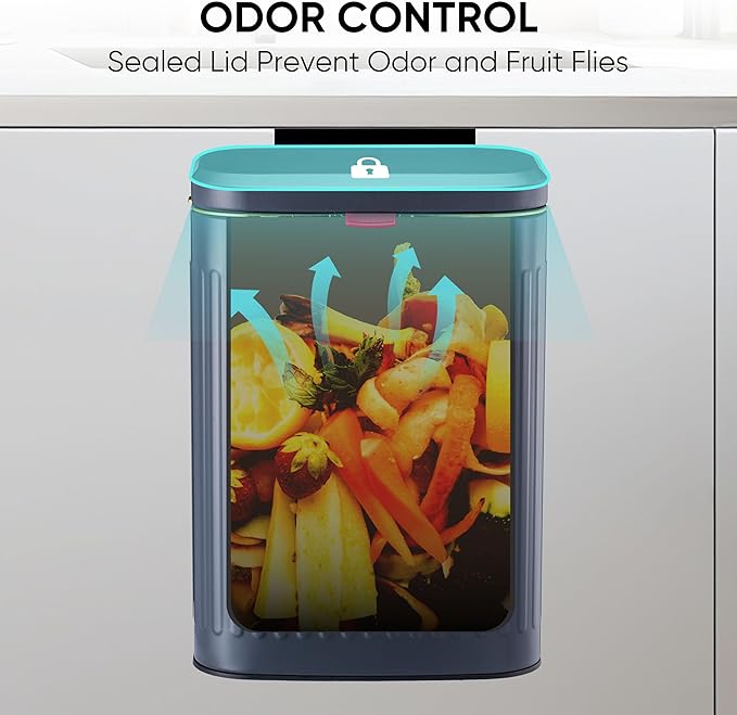 2.11Gallon 8L Carbon Steel Trash Can Door Compost Bin Wall Mounted 2 Ways Sliding Lid Compost Bin Countertop Kitchen Hanging Cabinet Door Trash Bin Metal Garbage Bin Cubo de Basura Grey