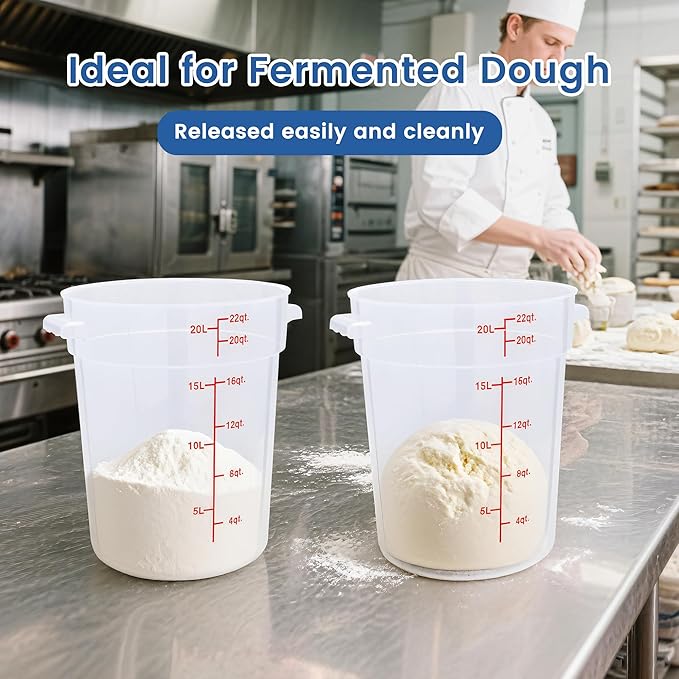 4 Pack 22QT Round Food Storage Containers with Lids, BPA-Free Polypropylene NSF Commercial Food Container, with Labels & Measuring Cup