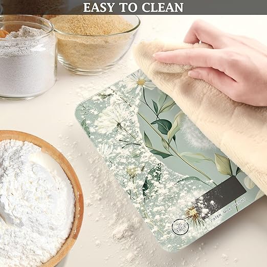 Sage Green Dandelion01 Food Scale Kitchen Digital Scale Food Ounces and Grams Dieting Baking Cooking Waterproof Glass Panels LCD Display,4 Units Tare Function