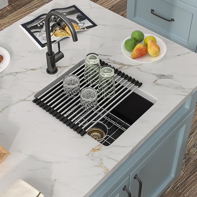 15"x18" Undermount Bar Prep Sink – Matte Black Granite Composite Quartz Classic Under Counter Single Bowl Sink Basin for Wet Bar, RV, Small Kitchen