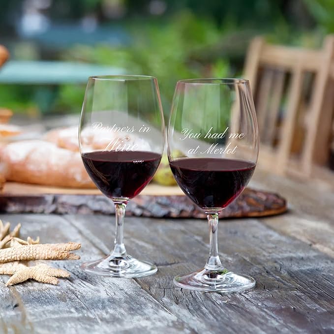 Riedel Personalized Ouverture Red Wine Glasses, Set of 2 Custom Engraved 12oz Crystal Wine Glasses for Cabernet, Merlot, Gift for Wine Lovers