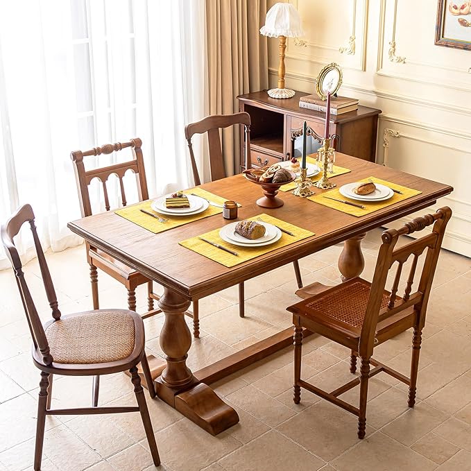 KXN Placemats Set of 8, Dual-Layer Thickened Faux Linen Table Mats, Heat Resistant & Wrinkle-Free, Machine Washable Cloth Place Mats for Kitchen Dining Indoor Outdoor (Yellow)