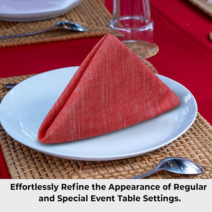 Urban Villa Dinner Napkins Red White Chambray Cloth Napkins (Set of 12) Oversized 20x20 Inches 100% Cotton Slub Premium Quality Soft Durable Mitered Corners Reusable Washable Everyday Use Napkins