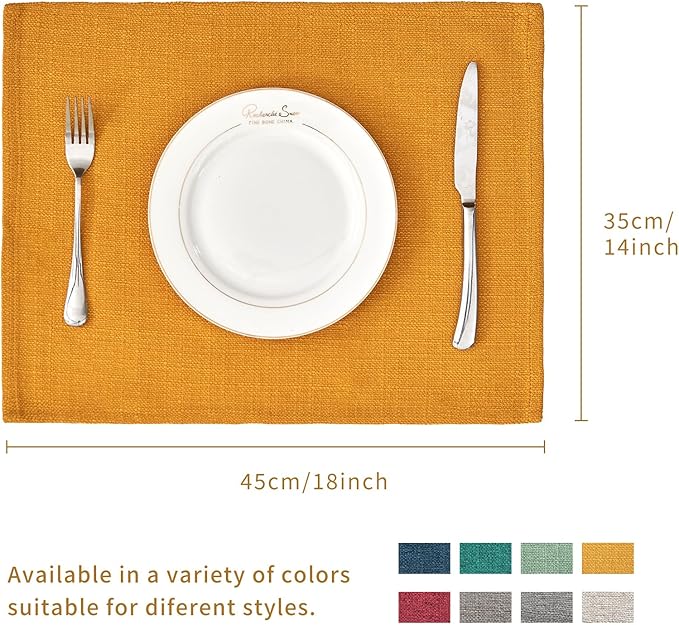 BALCONY & FALCON Placemats Set of 6 Faux Linen Cloth Place Mats Washable Waterproof Wrinkle Resistant Table Placemats for Dining Kitchen Farmhouse Indoor & Outdoor Use(Golden, 13.8”x 17.7”