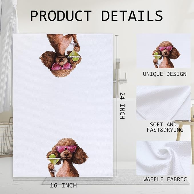 Cabana Bro Funny Cocktail Poodle Kitchen Towels, Poodle Mom Lover Gifts Dish Tea Hand Towels for Kitchen Bar Cart Decor, Gifts for Cocktail Lovers, Bar Towel for Bartender, 16x24 Inches