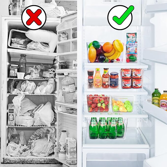 6 Pack Clear Plastic Storage Bins, Pantry Organization and Storage Bins for Kitchen-Fridge Organizer, Pantry Storage Containers, Cabinet Organizers