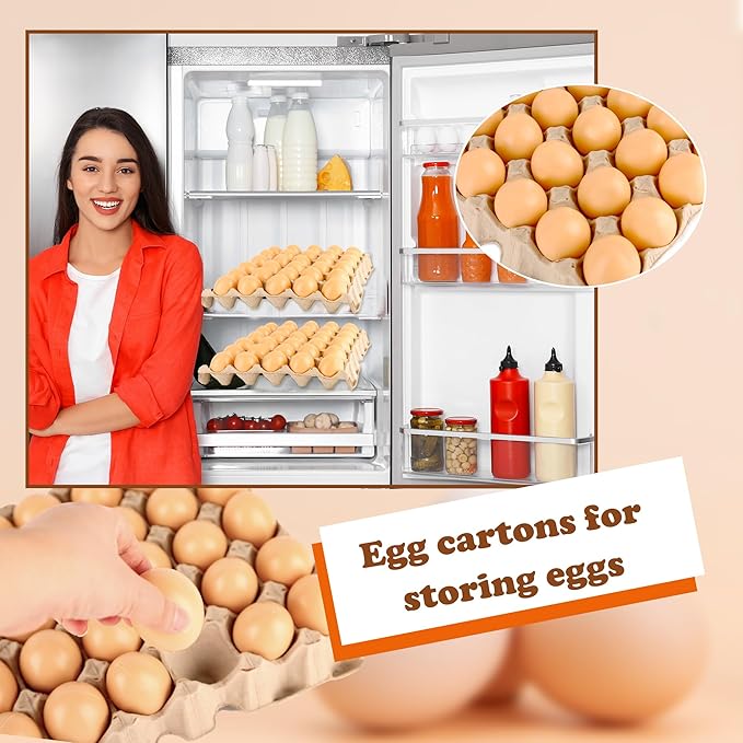 24 Pcs Pulp Egg Flat Cartons 30-Cell Biodegradable Paper Eggs Crates Sturdy Stackable Egg Trays for Kitchen Supermarket Farm Restaurant