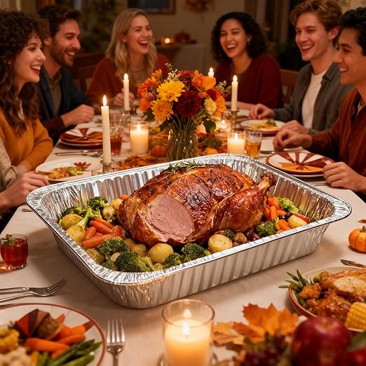 JOLLY CHEF 9x13 Aluminum Foil Pans (30 Pack) - Disposable Half Size Deep Steam Foil Pans for Roasting Turkey, Lasagna, Casseroles - Thanksgiving, Christmas, Parties, Catering