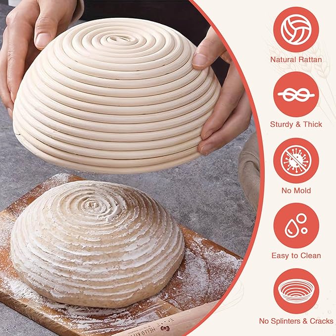 Aliggbent 38Pcs Sourdough Bread Baking Supplies, 10'' Round & Oval Banneton Bread Proofing Baskets with 24 oz Sourdough Starter Jar Kit, Digital Scale, Bags ＆ Bread Making Tools Kit for Artisan Baking