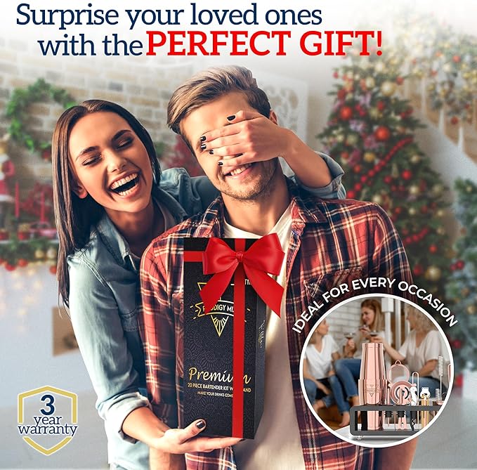 Elite Mixology Bartender Kit 20-Piece Boston Cocktail Shaker Set for Mixing with Stand- Indestructible Bar Accessories Bartending Kit, Cocktail Bar Set, Bartender Set, Bonus Recipe Cards Bar Tools