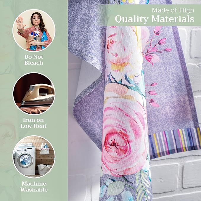 Maison d' Hermine Kitchen Towels Set of 3 100% Cotton 27.50" x 20" Reusable Cloth Tea Dish Towels Absorbent with Hanging Loop for Kitchen, Cocktail Parties Spring/Summer (Sweet Rose Lavender - Lush)