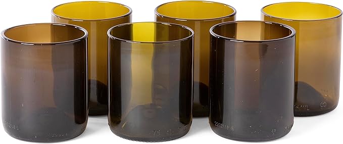 IWAS Upcycled Olive Drinking Glasses | 250 ML | 8.45 OZ | Set of 6 | Sustainable Water Glasses | Environmentally Friendly Dark Brown Glasses For Home