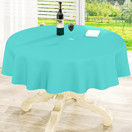 homing Round Vinyl Tablecloth, Waterproof Spillproof Plastic Flannel Backed Table Cloth, Wipe Clean Table Cover for Dining, Buffet Parties and Camping (Teal, 60")