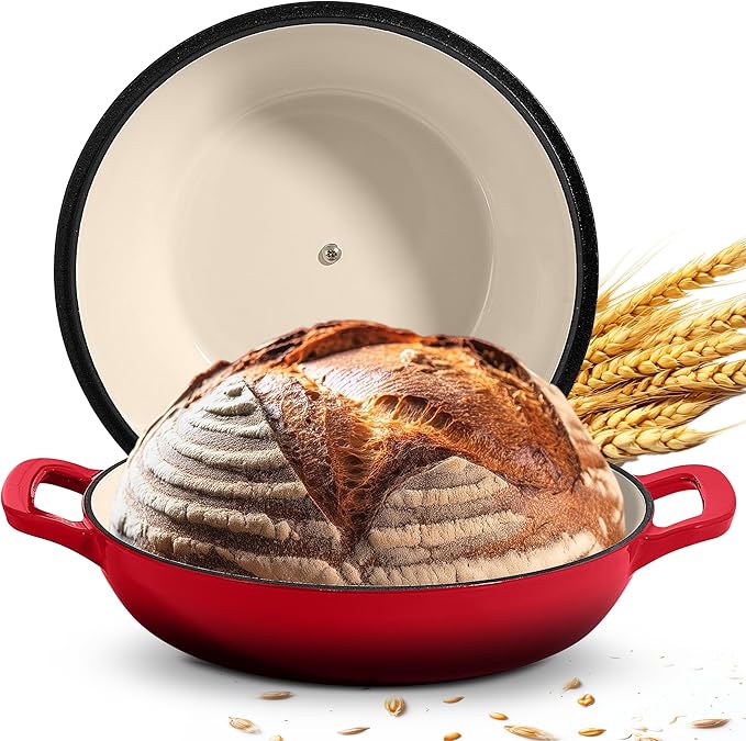 Signature Enameled Cast Iron Sourdough Bread Oven | Non-Stick with Tight Fitting Lid for Perfect Baking and Bread Making | 6QT Round Oven With Lid [Red]