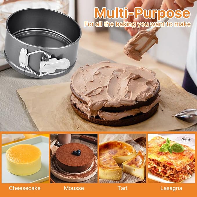 4 Pcs 6 Inch Springform Pan, Non Stick Round Cake Pans with Removable Bottom, Carbon Steel Cheesecake Pan, Spring Form Pan Cake Mold for Baking Kitchens Restaurant (Black)