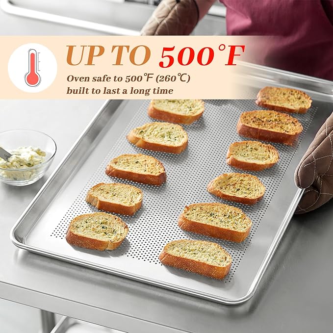 6 Pack Full Size Baking Sheet Pans Perforated, Aluminum Commercial Cookie Sheets Non-Stick, 26"x18"