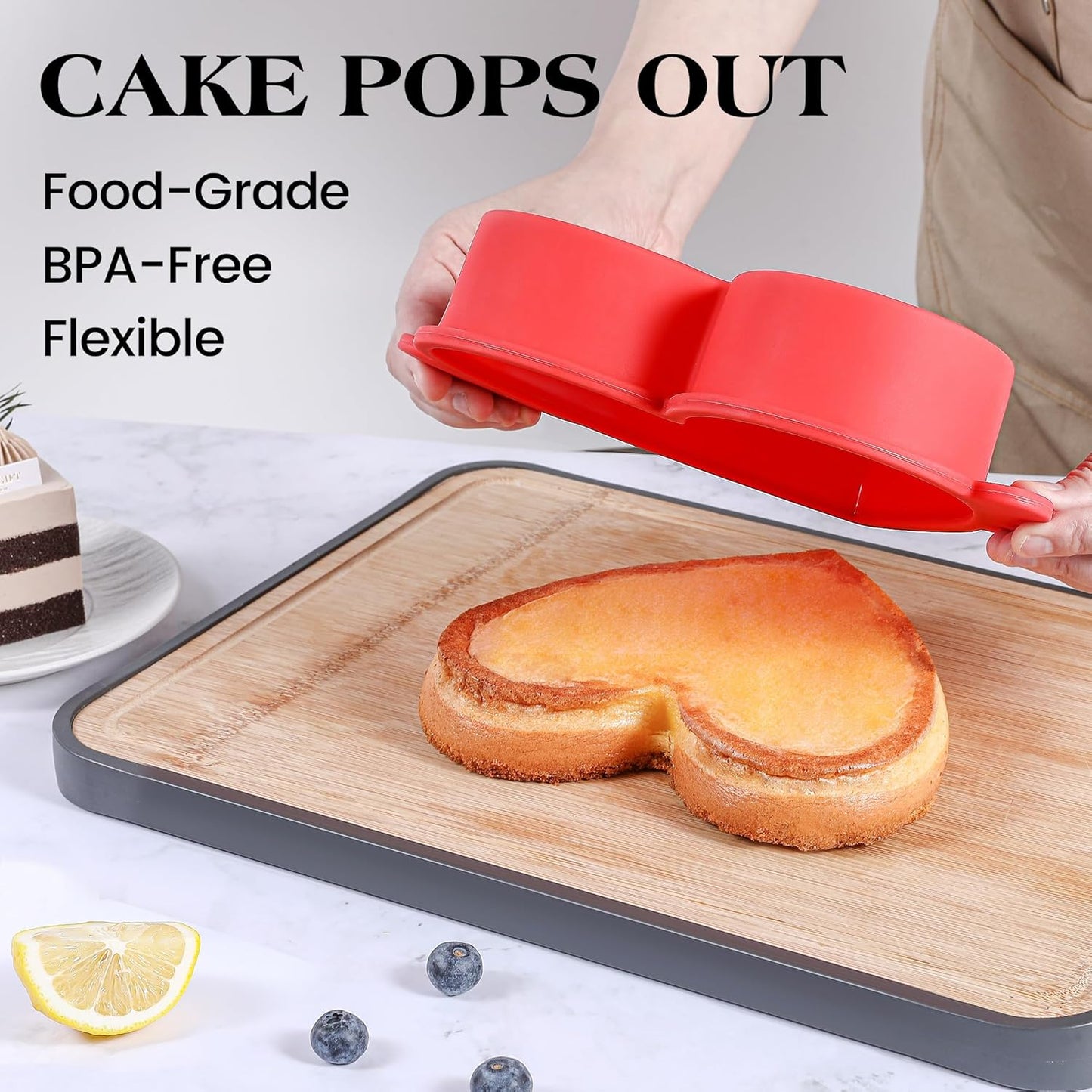 10 Inch Heart Shaped Cake Pans with Metal Reinforced Frame Silicone Heart Cake Pan for Valentine's Day Nonstick Large Silicone Heart Molds for Baking (Red, 1 Pc)