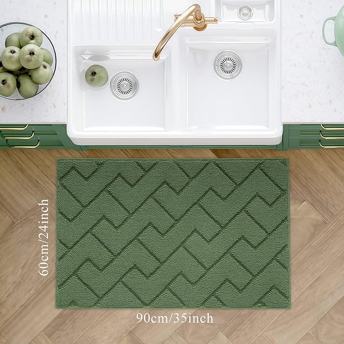 hicorfe Kitchen Rugs and Mats Sets,Super Absorbent Polypropylene Non-Slip Rug,Soft Comfort Floor Mat,Washable for Kitchen,Hallway,Office,Sink,Laundry(24" x 35",Green)