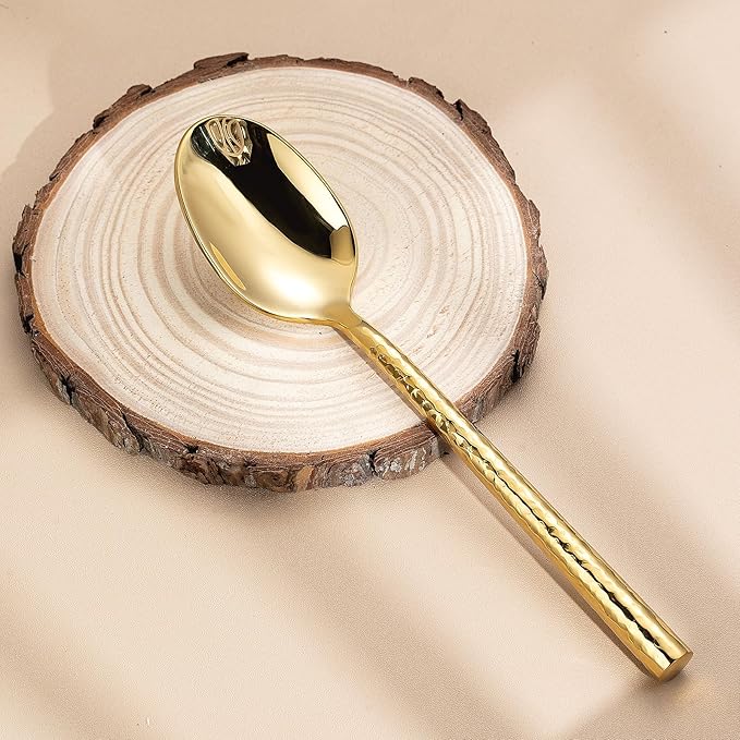 Hammered Gold Silverware Set,Zerophilo Flatware Set 20 Pieces 18/10 Stainless Steel Cutlery Set for 4 Mirror Polished,Dishwasher Safe