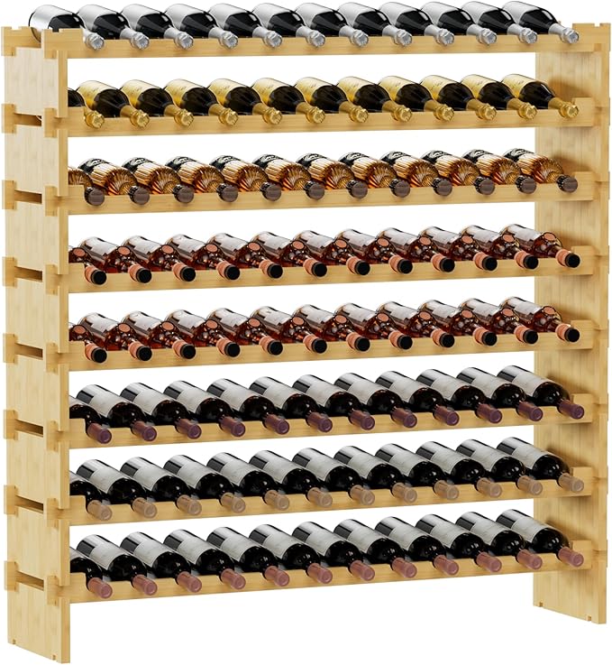 Bambloom Wine Rack Freestanding Floor, Wooden Stackable Bottle Storage Rack for Kitchen,Cellar. 96 Bottles Wine Holder Display Shelves for Champagne(Bamboo)