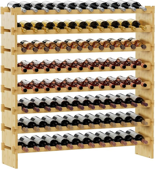 Bambloom Wine Rack Freestanding Floor, Wooden Stackable Bottle Storage Rack for Kitchen,Cellar. 96 Bottles Wine Holder Display Shelves for Champagne(Bamboo)