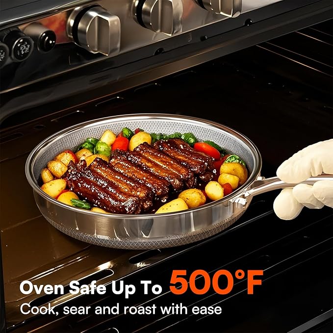 Non Stick Frying Pans with lid, 8 inch Hybrid Frying Pans Nonstick, non stick Stainless Steel Skillets, Dishwasher and Oven-Safe, nonStick Cookware, Induction Compatible Cooking Pan