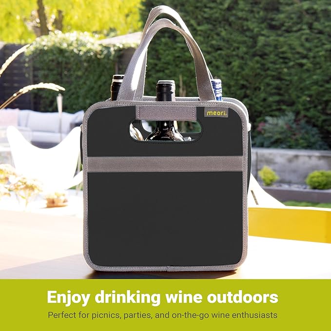 meori 6 Bottle Wine Tote Lava Black Liquor Spirits Enthusiast Tastings Grocery Shopping Glass Dividers Travel Hostess Gift (A100432)