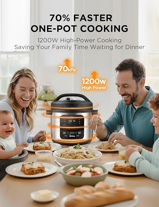 Midea 10-in-1 Electric Pressure Cooker with Slow Cooker, Steamer, Saute, Sous Vide, and Bake Modes, Stovetop & Oven Safe Stainless Steel Pot, 6 Quarts