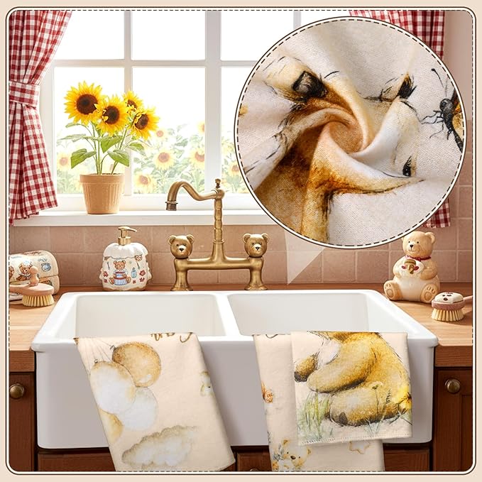 36 Pcs Baby Shower Reusable Paper Towels Rolls Washable Bulk We Can Bearly Wait Baby Teddy Bear Kitchen Towels Paperless Reusable Cloth Cotton Napkins with Cardboard for Kitchen Bathroom