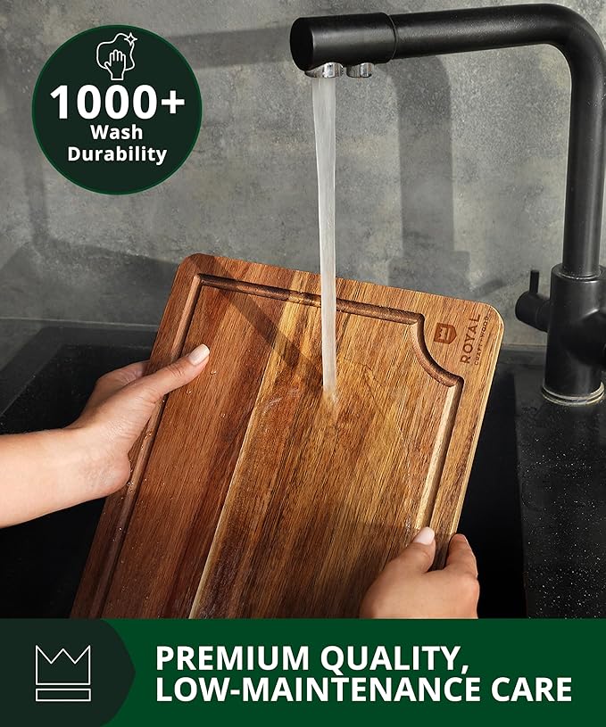 ROYAL CRAFT WOOD Acacia Wood Cutting Boards Set of 3 – Premium Wooden Cutting Boards for Kitchen Meal Prep & Serving - Charcuterie & Chopping Butcher Block for Meat with Deep Juice Groove Side Handles