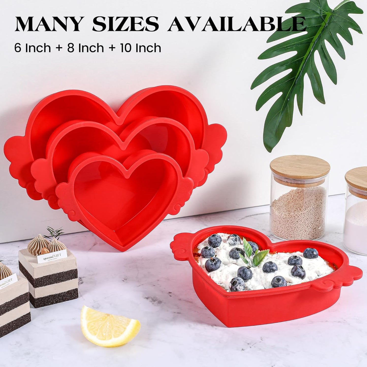 10 Inch Heart Shaped Cake Pans with Metal Reinforced Frame Silicone Heart Cake Pan for Valentine's Day Nonstick Large Silicone Heart Molds for Baking (Red, 1 Pc)