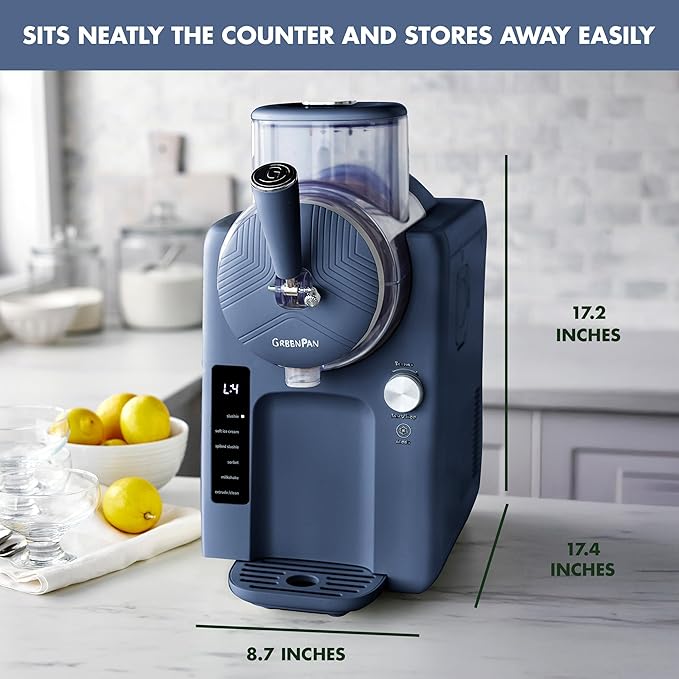 GreenPan Frost Ice Cream Machine & Frozen Drink Maker, Soft Serve, Slushie, Sorbet, Milkshakes & Cocktails, No Freezer Needed, 15-in-1, 7 Textures, Quiet & Rapid, Easy Clean, Family Size, Berry Blue