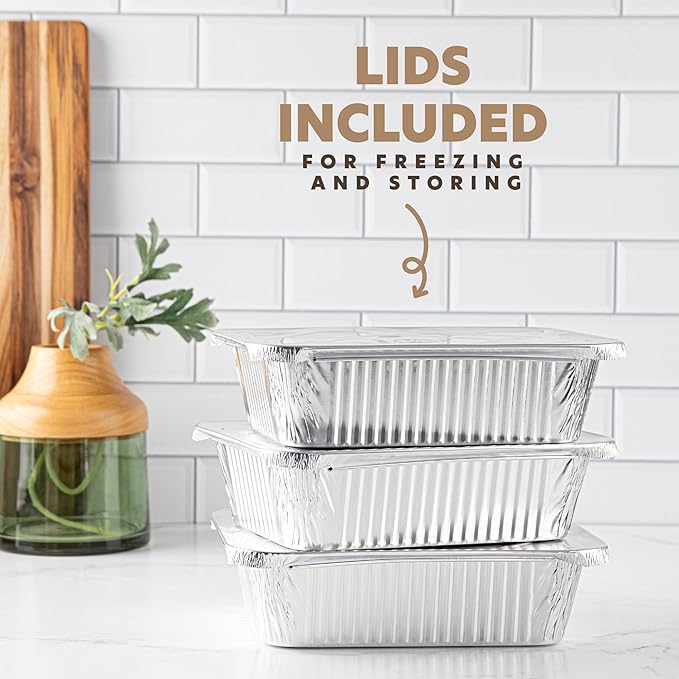 PLASTICPRO 25 Pack Aluminum Pans 8'' X 10" Disposable Pans with Covers Heavy Duty 5 lb Foil Pans for Baking and Cooking