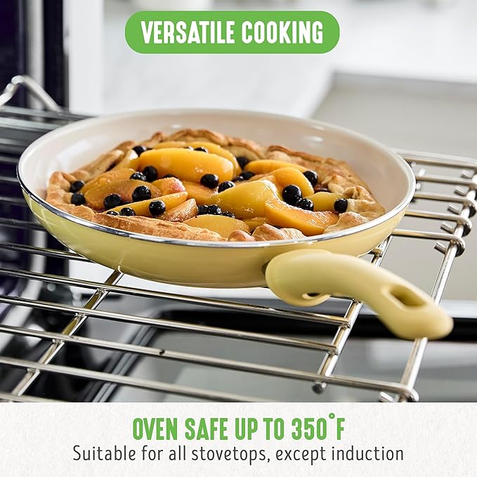 GreenLife 16 Piece Nonstick Cookware Set, Soft Grip Non-Toxic PFAS-Free Ceramic Pots & Pans, Dishwasher & Oven Safe, Frying, Sauce, Saute, Utensils, Glass Lids, Stay-Cool Handles, Wobble Free, Yellow