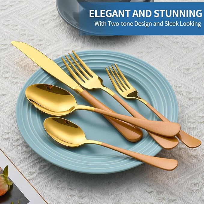 20-Piece Orange & Gold Silverware Set, 18/0 Stainless Steel Colorful Handle Flatware Set,Service for 4,Modern Cutlery Set Includes Dinner Knives Forks Spoons,Mirror Polished,Dishwasher Safe