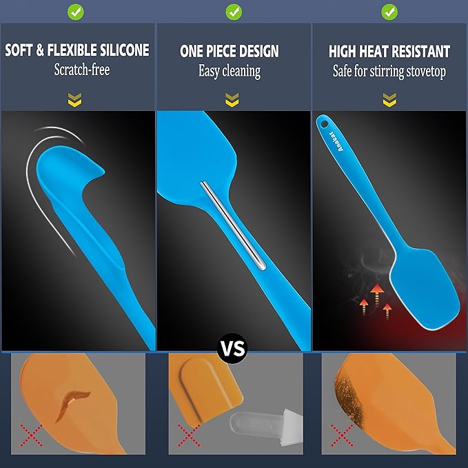 Anaeat Silicone Spatula Set of 5 - Seamless One-Pieces Design, Non-Stick Rubber Spatulas BPA Free Kitchen Scraper Flexible for Easy Baking, Cooking, Scraping & Mixing, Heat Resistant & Dishwasher Safe