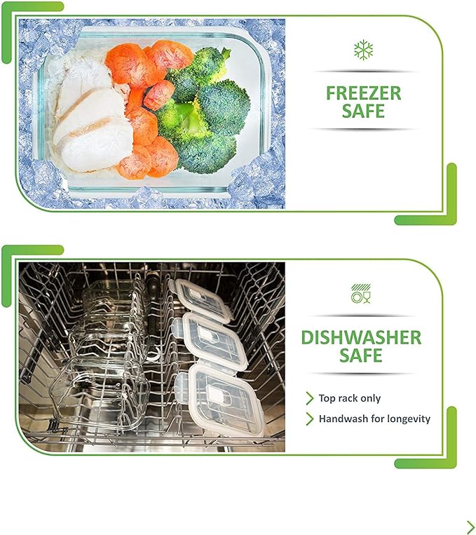 PrepNaturals 5 Pack 30 Oz Glass Meal Prep Containers - Dishwasher Microwave Freezer Oven Safe - Glass Storage Containers with Lids (Multi-Compartment)