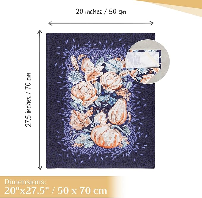 Maison d' Hermine Kitchen Towels Set of 3 100% Cotton 20" x 27.5" Reusable Cloth Tea Dish Towels Absorbent with Hanging Loop for Kitchen Dining Thanksgiving Christmas Decorations (Pumpkin Blues)