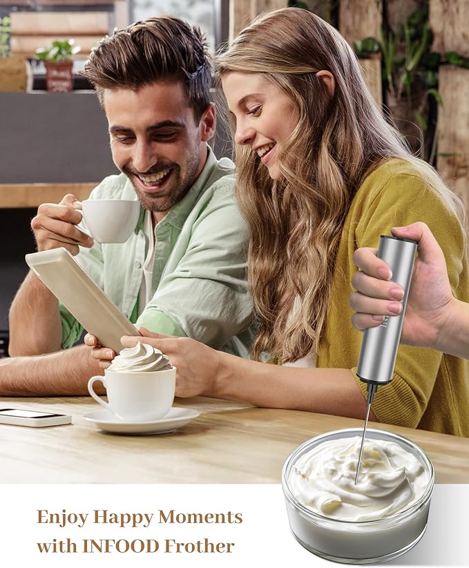 Milk Frother Rechargeable with Cover - Coffee Frother Wand, Drink Mixer Handheld with 2 Detachable Stainless Whisks 2 Speed Adjustable for Latte, Cappuccino, Hot Chocolate, Egg, Silver
