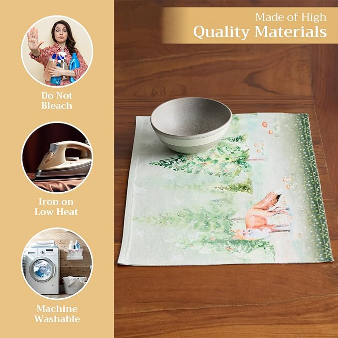 Maison d' Hermine Placemats Set of 4 100% Cotton Washable Cloth Place Mats, Reusable Table Mats for Thanksgiving Christmas Decorations Kitchen Dining Party Wedding (Winter Mornings, 13" x 19")