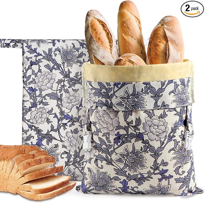 Reusable Bread Bags for Homemade Bread, 2 Pack XL Cotton Beeswax Bag for Sourdough, Beeswax Bags, Sourdough Storage Bag