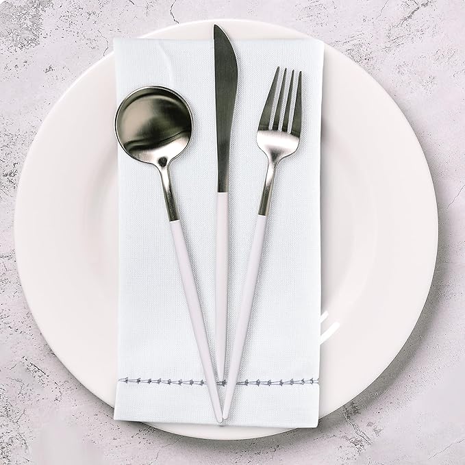 Urban Villa Cloth Napkin Set of 12 Hemstitch White Grey 20x20 Inches Premium Soft Cotton Highly Absorbent Reusable & Washable Dinner Table Napkins for Home and Weddings