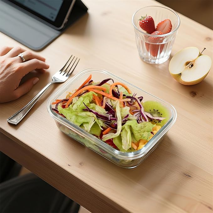 BAYZZ 10 Pack 22 oz Glass Meal Prep Containers, Glass Food Storage Containers with Airtight Lids, BPA-Free, Freezer and Microwave Safe, Green