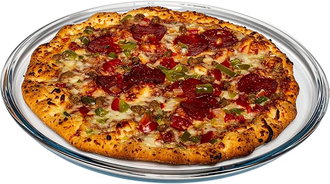 SIMAX Glass Pizza Pan for Oven: Borosilicate Glass Pizza Tray for Oven - 12.5-inch Pizza Pans - Pizza Plates - Pizza Tray Oven Pan - Round Pizza Pans Baking Sheet - Non Stick Pizza Pan 12.5 Inch