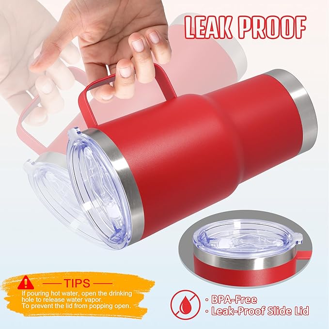 20 oz Tumbler with Handle and Lid, Stainless Steel Tumbler Insulated Travel Coffee Mug, Spill Proof Double Wall Vacuum Tumbler Cup Keep Drink Hot & Cold, Red, 1 Pack